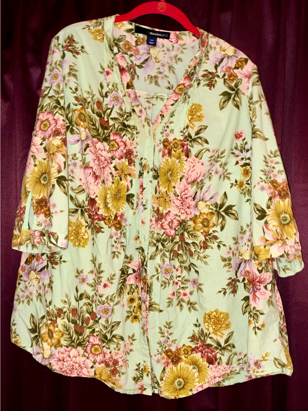 Denim 24/7 Mint Floral Tunic Dress with Pink and Yellow Blooms